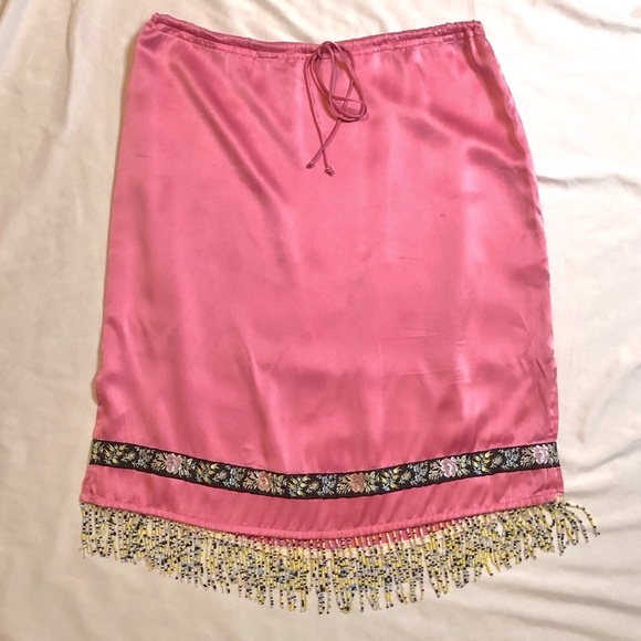 Poleci Dresses & Skirts - Poleci Vintage Pink Silk beaded skirt size 4